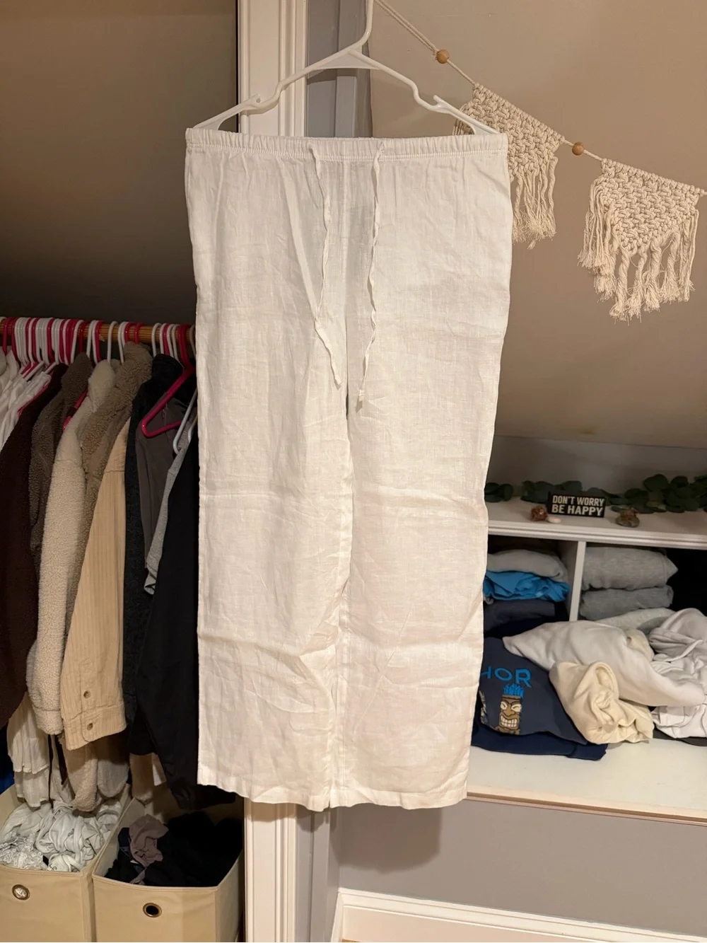 H&M Women’s White Wide Leg Linen-Blend Pants